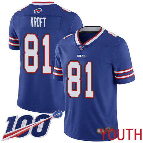 Youth Buffalo Bills #81 Tyler Kroft Royal Blue Team Color Vapor Untouchable Limited Player 100th Season NFL Jersey